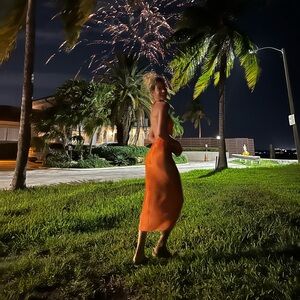 Halter Ribbed Dress in Bright Orange